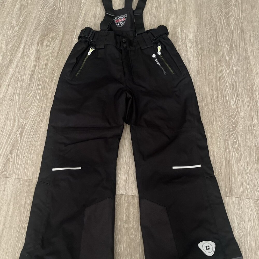 Killtec Level 3 Snow Pants Bibs Youth Size 8 Black Tech Line Ski Snowboard